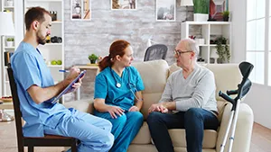 Doctor and patient reviewing consent forms for a clinical tria