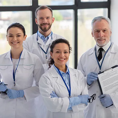 Medical professionals and data analysts discuss site performance indicators