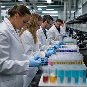 Contract manufacturing team reviewing scalable production plans