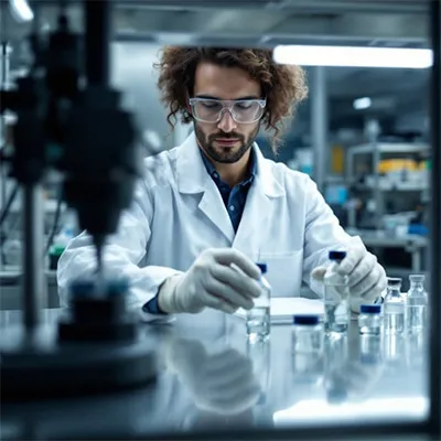 Laboratory scene with researchers studying excipients in tablet formulation