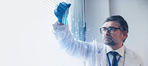 Futuristic depiction of technology-driven medicine and drug testing