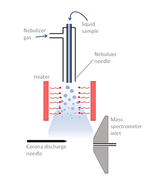 Atmospheric pressure chemical ionization (APCI) schematic