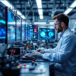 Healthcare professional reviewing AI-based drug development data