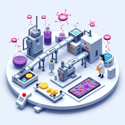Chemistry laboratory with scientists analyzing samples for drug development