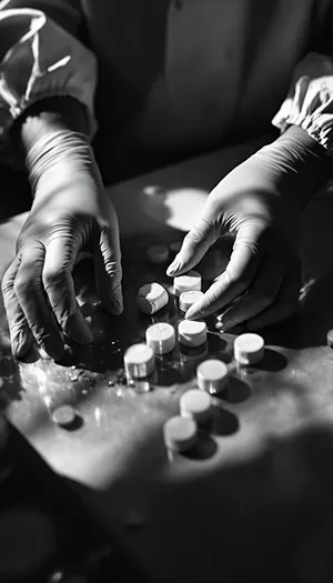 High-tech tablet press and precision machinery in a pharmaceutical plant
