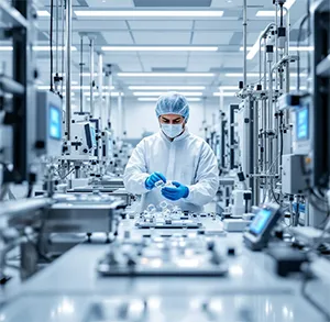 Sterile production line with automated machinery
