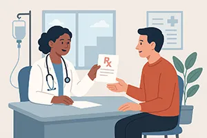 Patient smiling with healthcare provider after trial completion