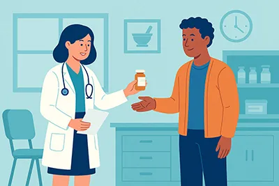 Doctor providing post-trial care to patient