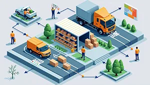 Pharmaceutical logistics hub with cargo planes and ships