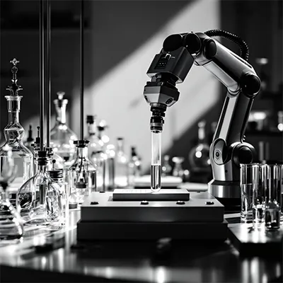 Robotic arms performing high-throughput screening in a laboratory