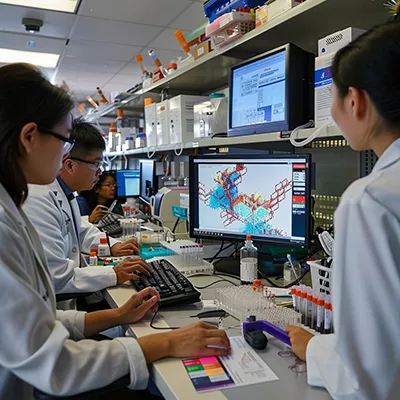 Lab automation software dashboard displayed on multiple monitors