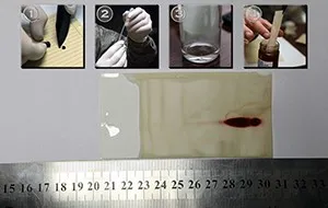 Thin layer chromatography plate with separated drug samples