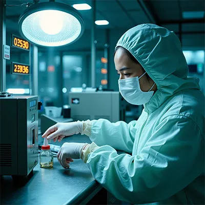 Biotech industry professionals examining production data